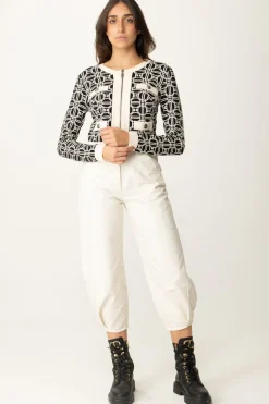 Elisabetta Franchi Cardigan Stampa Logo con CernieraNERO/BURRO