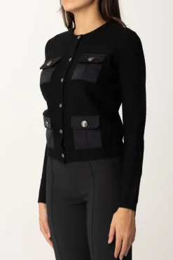 Elisabetta Franchi Cardigan In Lana Bouclé con Tasche In VelaNERO