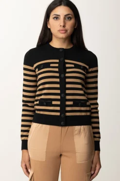 Elisabetta Franchi Cardigan a Righe con TaschineNERO/CAMEL