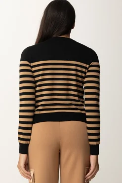Elisabetta Franchi Cardigan a Righe con TaschineNERO/CAMEL