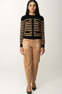 Elisabetta Franchi Cardigan a Righe con TaschineNERO/CAMEL