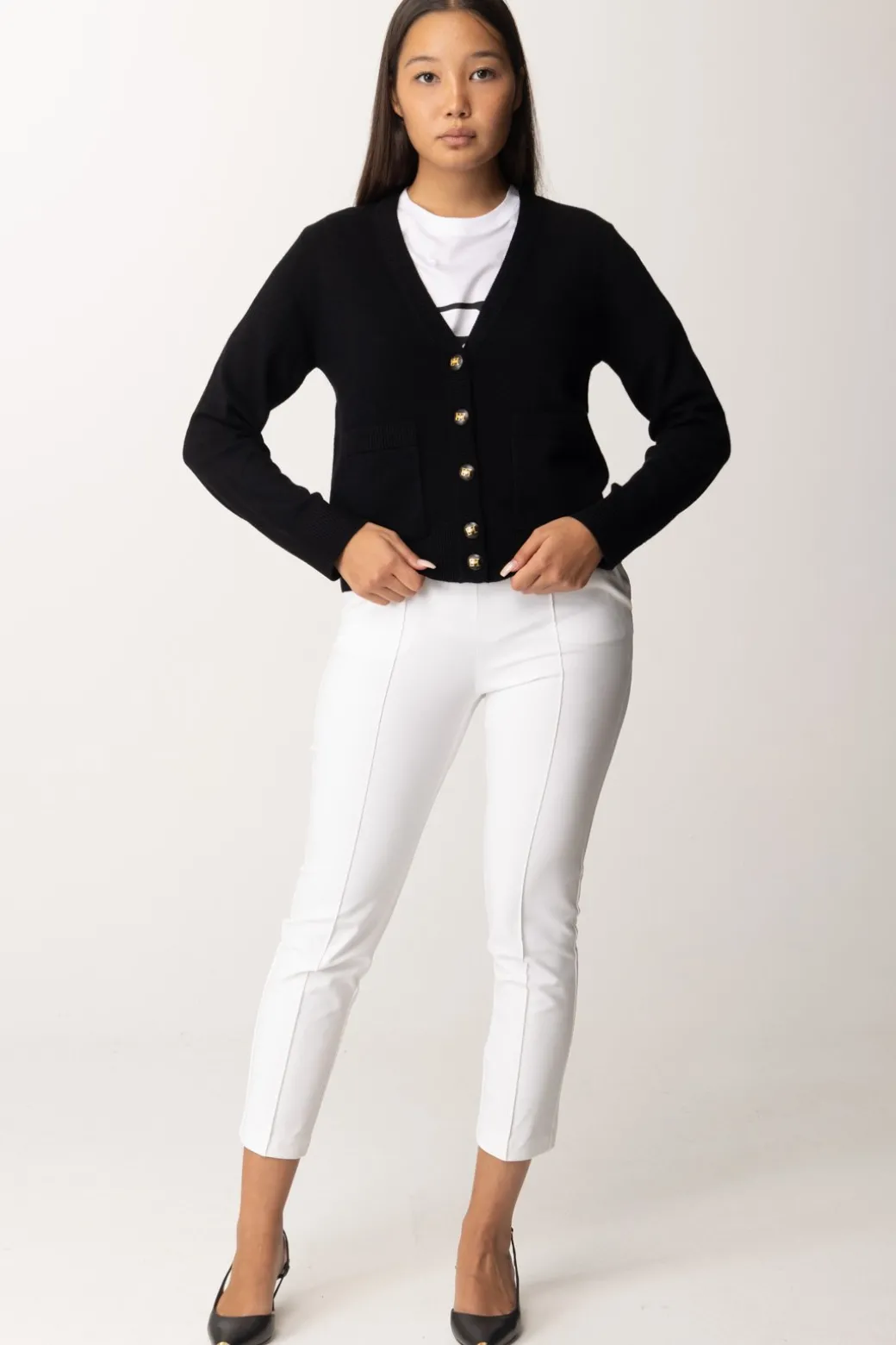 Elisabetta Franchi Cardigan con Bottoni GoldNERO