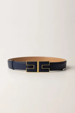 Elisabetta Franchi Cintura Sottile In Ecopelle con LogoNAVY