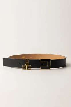 Elisabetta Franchi Cintura Sottile In Pelle con Logo CharmsNERO