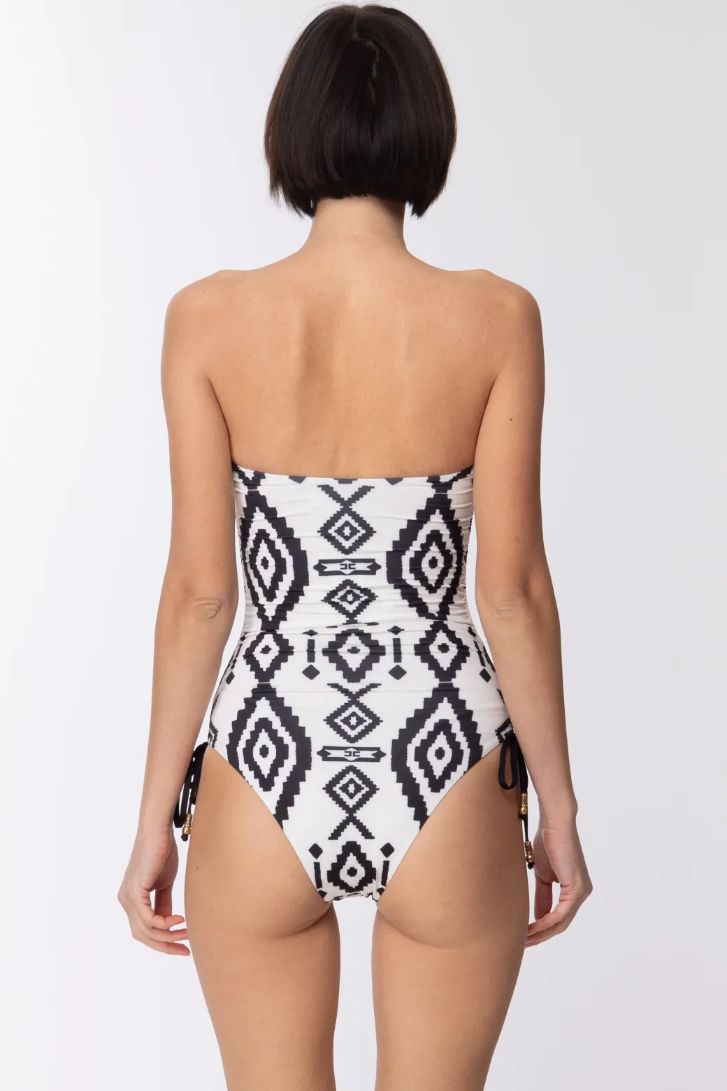 Elisabetta Franchi Costume con Stampa a Rombo EtnicoBURRO/NERO