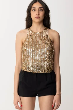 Elisabetta Franchi Crop Top con Frange Di PerlineGOLD