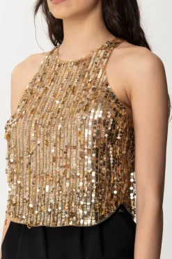 Elisabetta Franchi Crop Top con Frange Di PerlineGOLD
