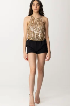 Elisabetta Franchi Crop Top con Frange Di PerlineGOLD