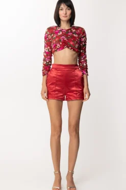 Elisabetta Franchi Crop Top Drappeggiato con Stampa BoquetRED VELVET