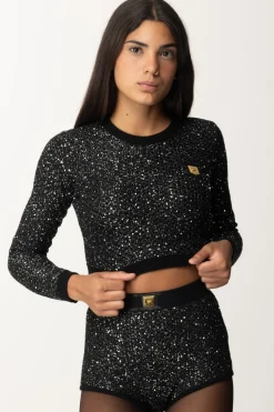 Elisabetta Franchi Crop Top In Lana con PaillettesNERO/SILVER