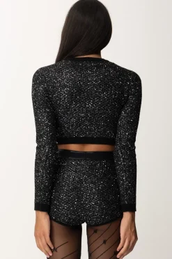 Elisabetta Franchi Crop Top In Lana con PaillettesNERO/SILVER