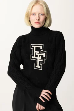 Elisabetta Franchi Dolcevita In Lana con Logo EfNERO/BURRO