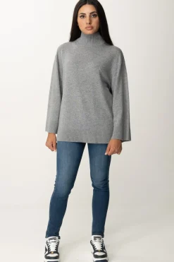 Elisabetta Franchi Dolcevita In Misto Cashmere con LogoGRIGIO MELANGE/AVORIO