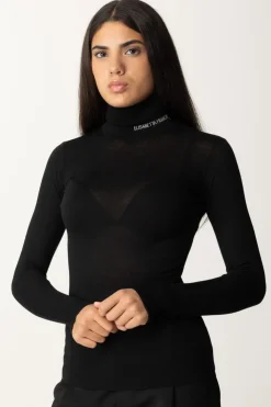 Elisabetta Franchi Dolcevita In Lana Merino con Logo LetteringNERO