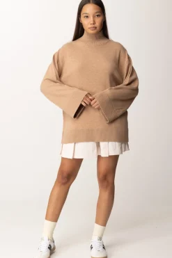 Elisabetta Franchi Dolcevita In Misto Cashmere con LogoCAMEL MELANGE/AVORIO