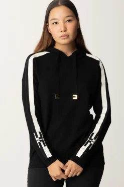 Elisabetta Franchi Felpa Tricot con Bande e LogoNERO/BURRO