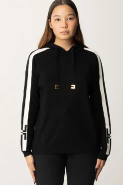 Elisabetta Franchi Felpa Tricot con Bande e LogoNERO/BURRO