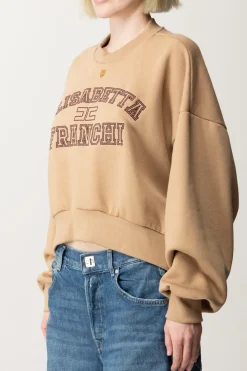 Elisabetta Franchi Felpa Cropped con Logo CollegeCAMEL