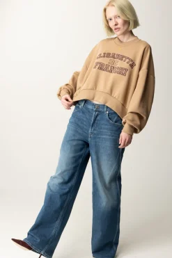 Elisabetta Franchi Felpa Cropped con Logo CollegeCAMEL