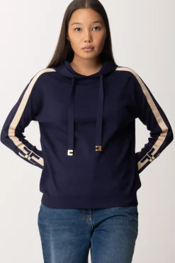 Elisabetta Franchi Felpa Tricot con Bande e LogoNAVY/CREMA