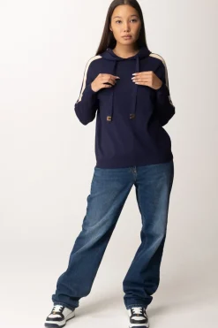 Elisabetta Franchi Felpa Tricot con Bande e LogoNAVY/CREMA