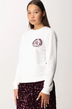 Elisabetta Franchi Felpa In Cotone con Ricamo StemmaAVORIO