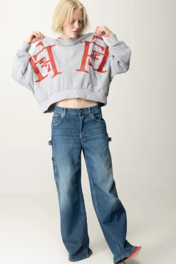 Elisabetta Franchi Felpa Crop con Maxi Stampa LogoGRIGIO MELANGE