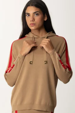 Elisabetta Franchi Felpa Tricot con Bande e LogoCAMEL/RED PASSION