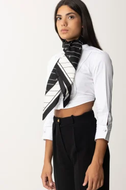 Elisabetta Franchi Foulard In Seta a Righe Diagonali e LogoNERO/BURRO