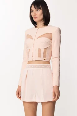 Elisabetta Franchi Giacca Crop Effetto BustierROSA BABY
