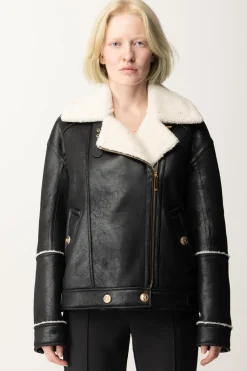 Elisabetta Franchi Giacca Aviatore Effetto PelleNERO