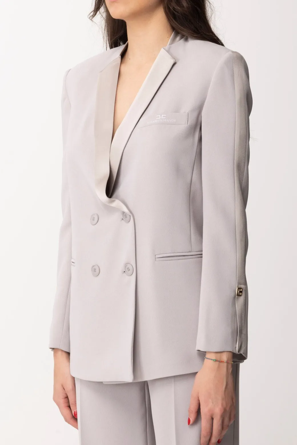 Elisabetta Franchi Giacca Doppiopetto con Revers In RasoPERLA