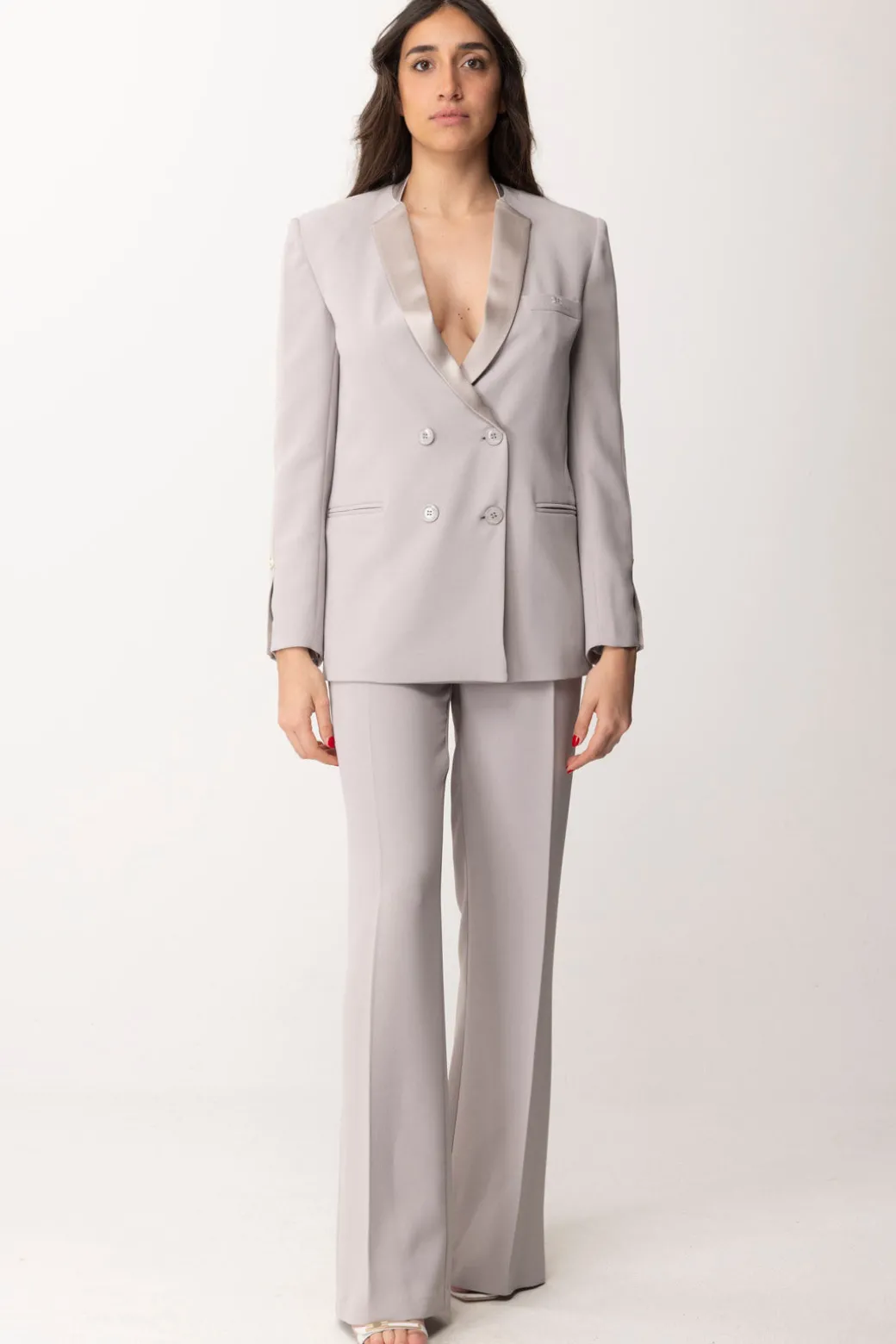 Elisabetta Franchi Giacca Doppiopetto con Revers In RasoPERLA