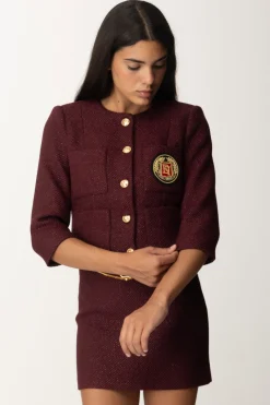 Elisabetta Franchi Giacca Crop con Zip e Maniche a Tre QuartiROUGE NOIR