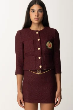 Elisabetta Franchi Giacca Crop con Zip e Maniche a Tre QuartiROUGE NOIR