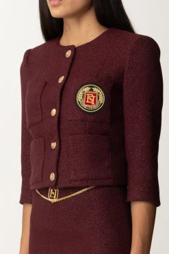 Elisabetta Franchi Giacca Crop con Zip e Maniche a Tre QuartiROUGE NOIR