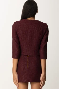 Elisabetta Franchi Giacca Crop con Zip e Maniche a Tre QuartiROUGE NOIR