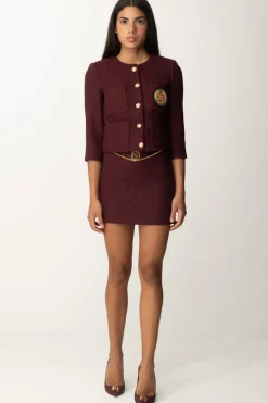 Elisabetta Franchi Giacca Crop con Zip e Maniche a Tre QuartiROUGE NOIR