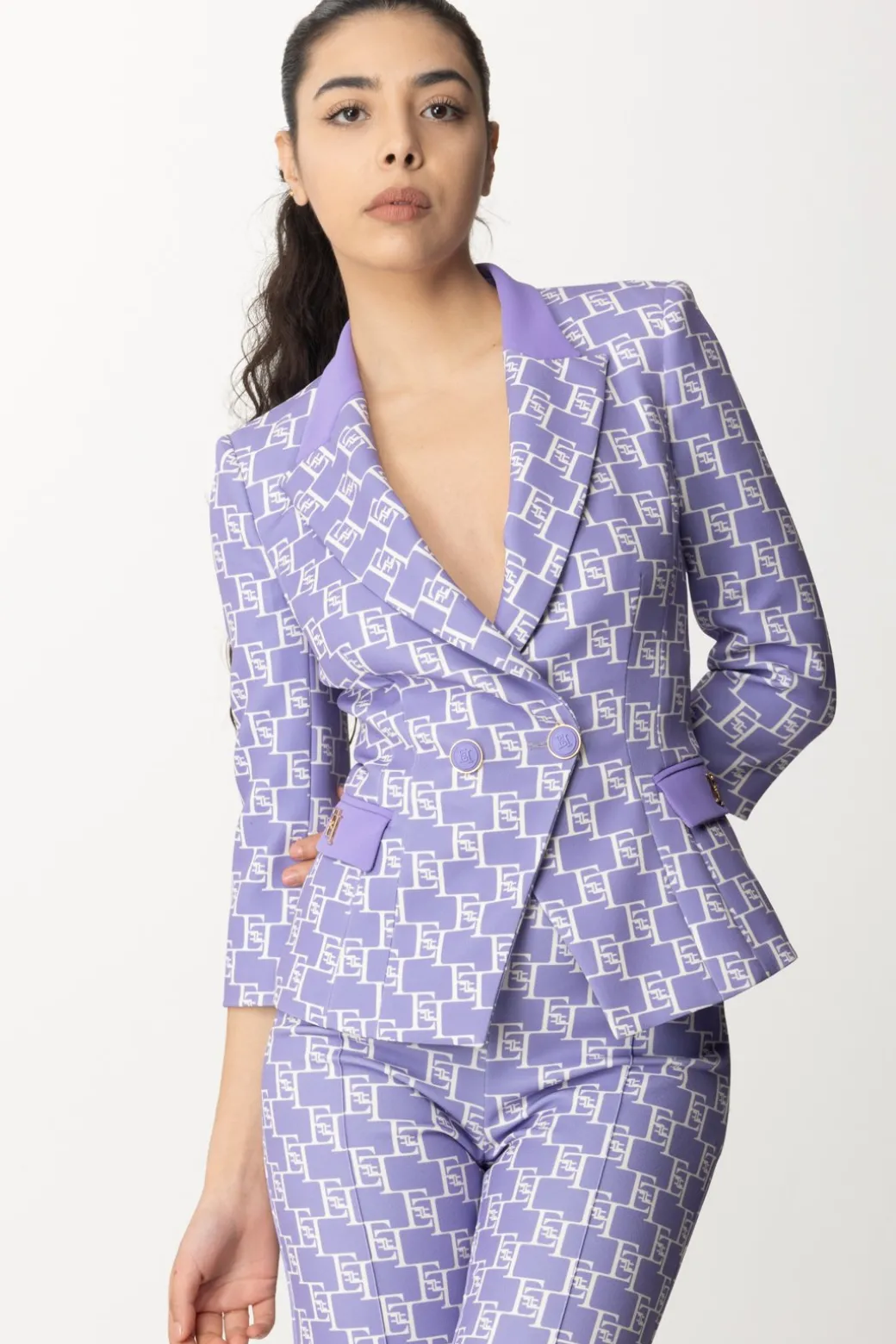 Elisabetta Franchi Giacca Doppiopetto Stampa Logo EfIRIS/BURRO