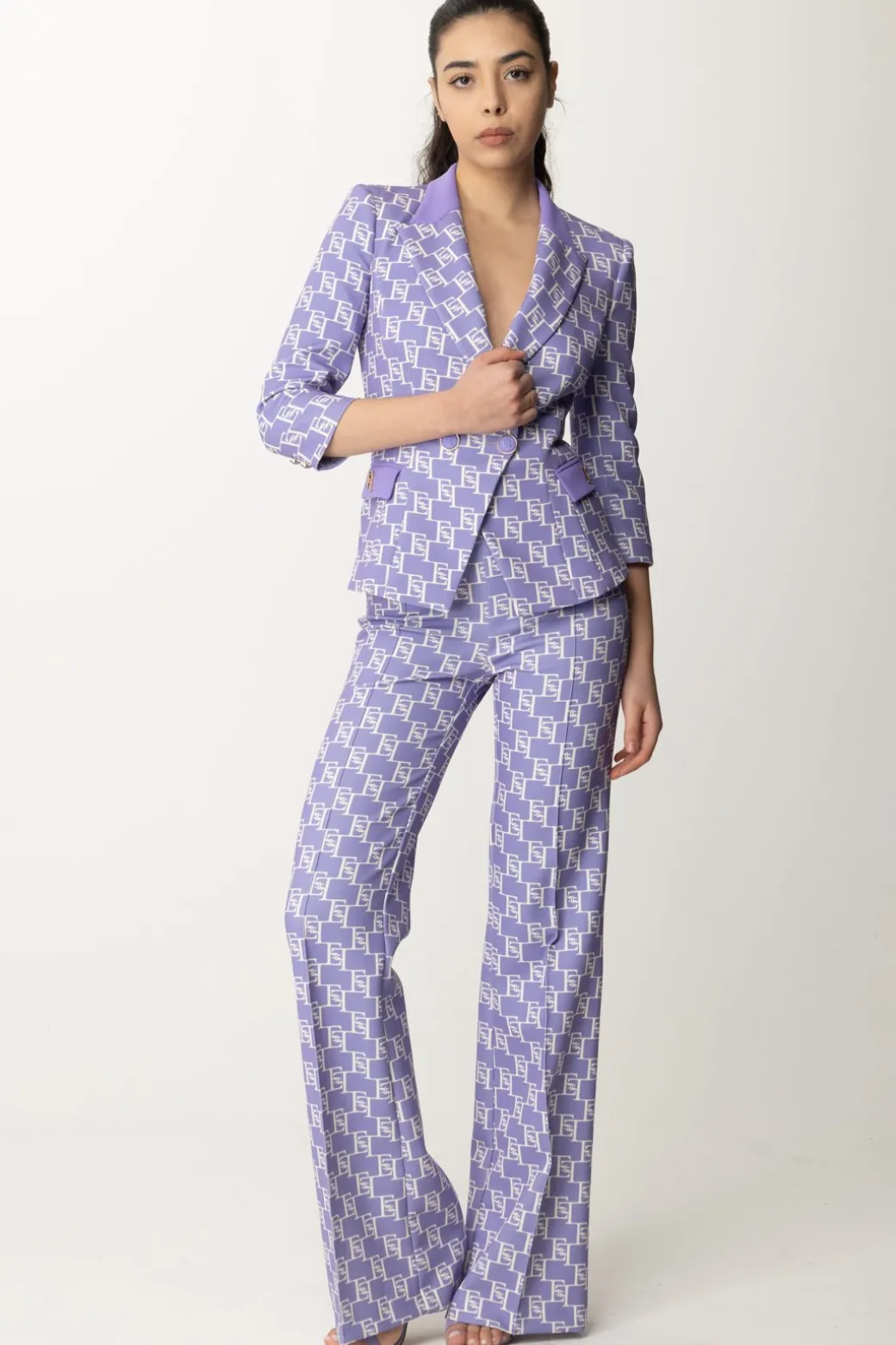 Elisabetta Franchi Giacca Doppiopetto Stampa Logo EfIRIS/BURRO