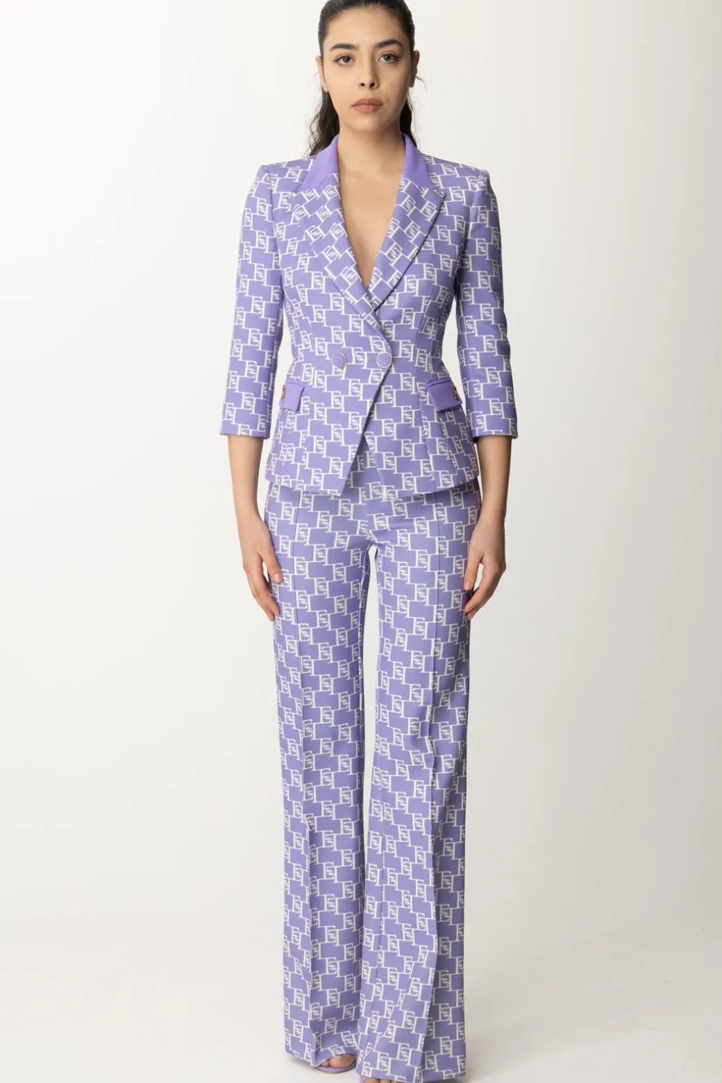 Elisabetta Franchi Giacca Doppiopetto Stampa Logo EfIRIS/BURRO