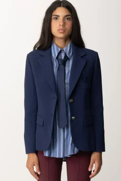 Elisabetta Franchi Giacca In Crêpe con Rever AmpioNAVY
