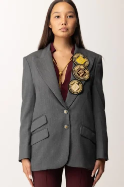 Elisabetta Franchi Giacca In Fresco Lana con PatchSTEEL MELANGE