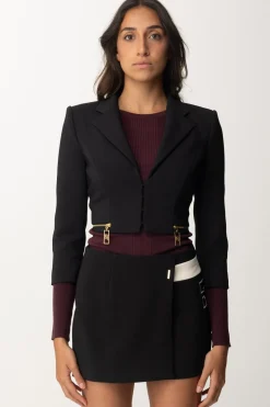 Elisabetta Franchi Giacca Crop con Zip e Maniche a Tre QuartiNERO