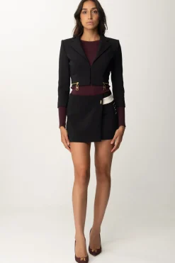 Elisabetta Franchi Giacca Crop con Zip e Maniche a Tre QuartiNERO