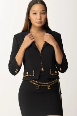 Elisabetta Franchi Giacca Cropped In Crêpe Stretch con CatenaNERO