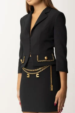 Elisabetta Franchi Giacca Cropped In Crêpe Stretch con CatenaNERO