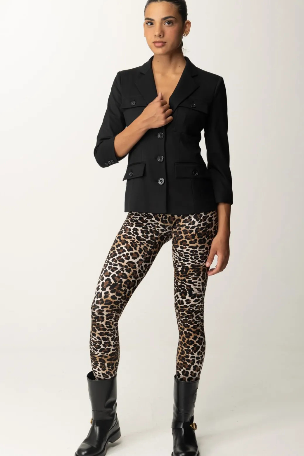 Elisabetta Franchi Giacca In Fresco Lana con Maniche a 3/4NERO