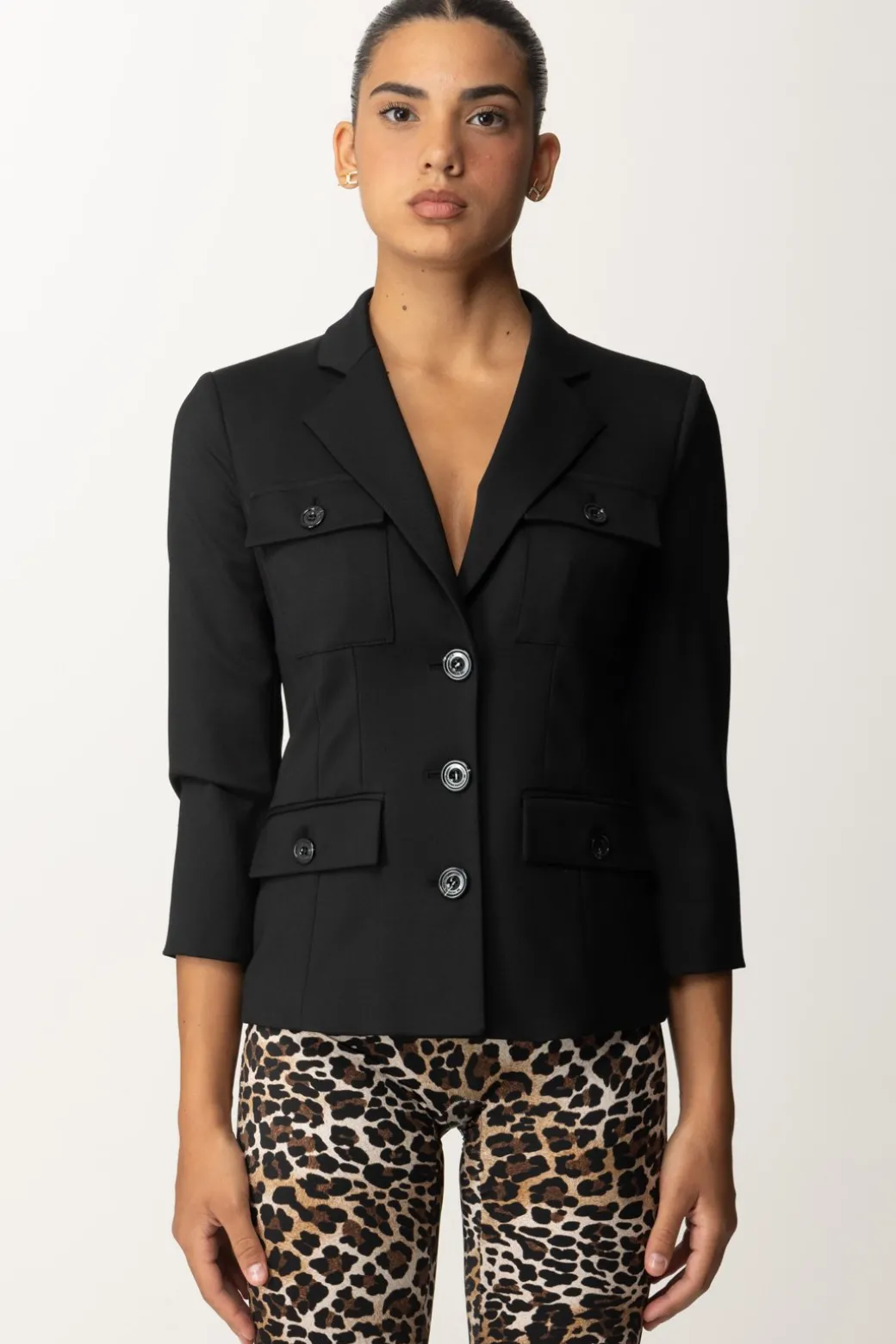 Elisabetta Franchi Giacca In Fresco Lana con Maniche a 3/4NERO