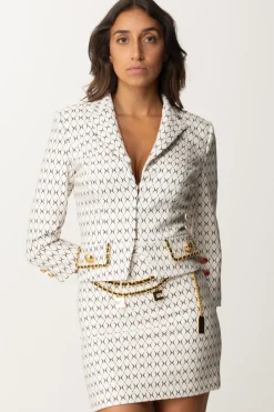 Elisabetta Franchi Giacca Cropped Stampa Rombi con CatenaBURRO/NERO